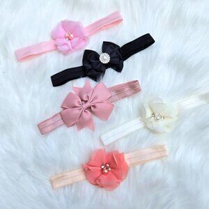 New Flower Baby Headbands – 5-Pack for Newborn Girls, Soft & Stretchy